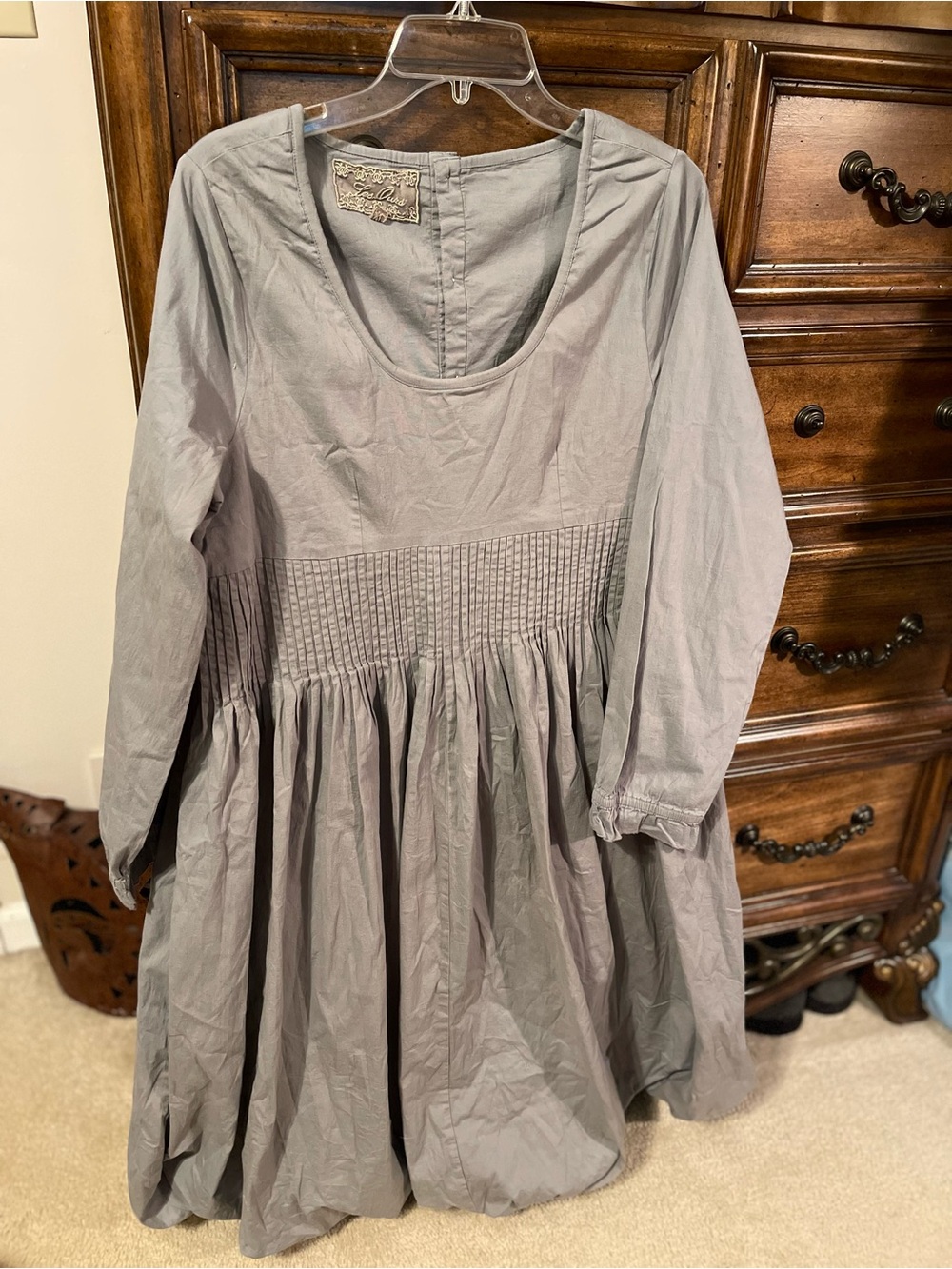 Gray Midi Dress with Smocked Waist